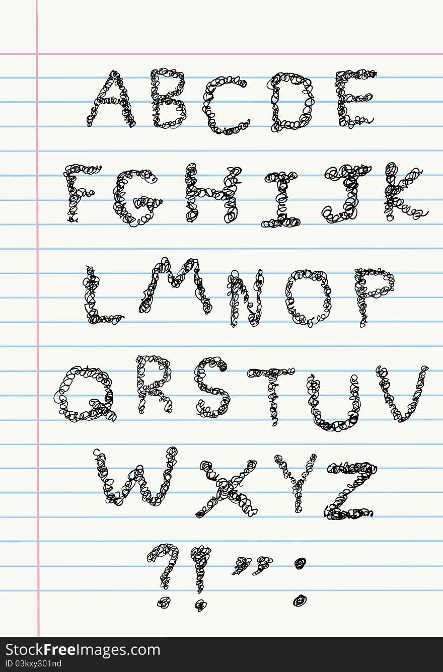 Scribble alphabet on notebook paper