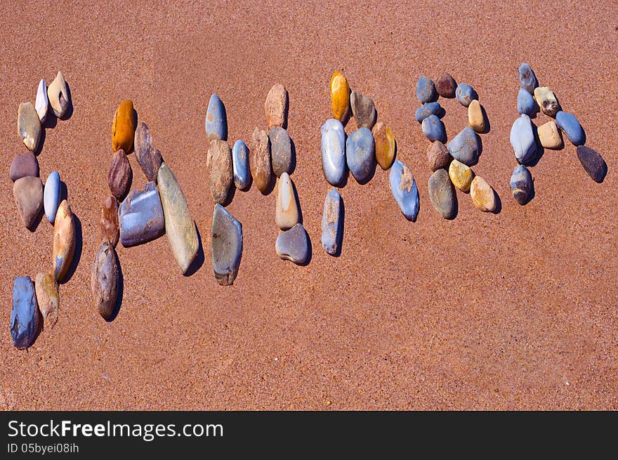 Sahara written on beach, western sahara