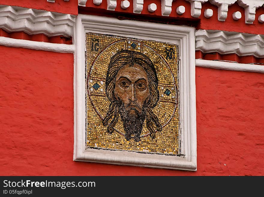 Jesus Christ mosaic on the wall of the St. Daniel Monastery, Moscow, Russia