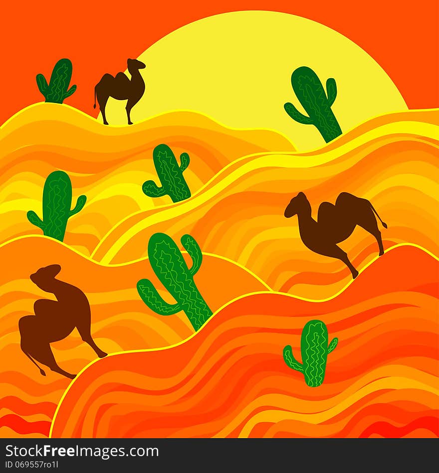 Sahara orange background with camels