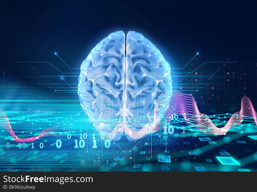 3d rendering of human brain on technology background represent artificial intelligence and cyber space concept