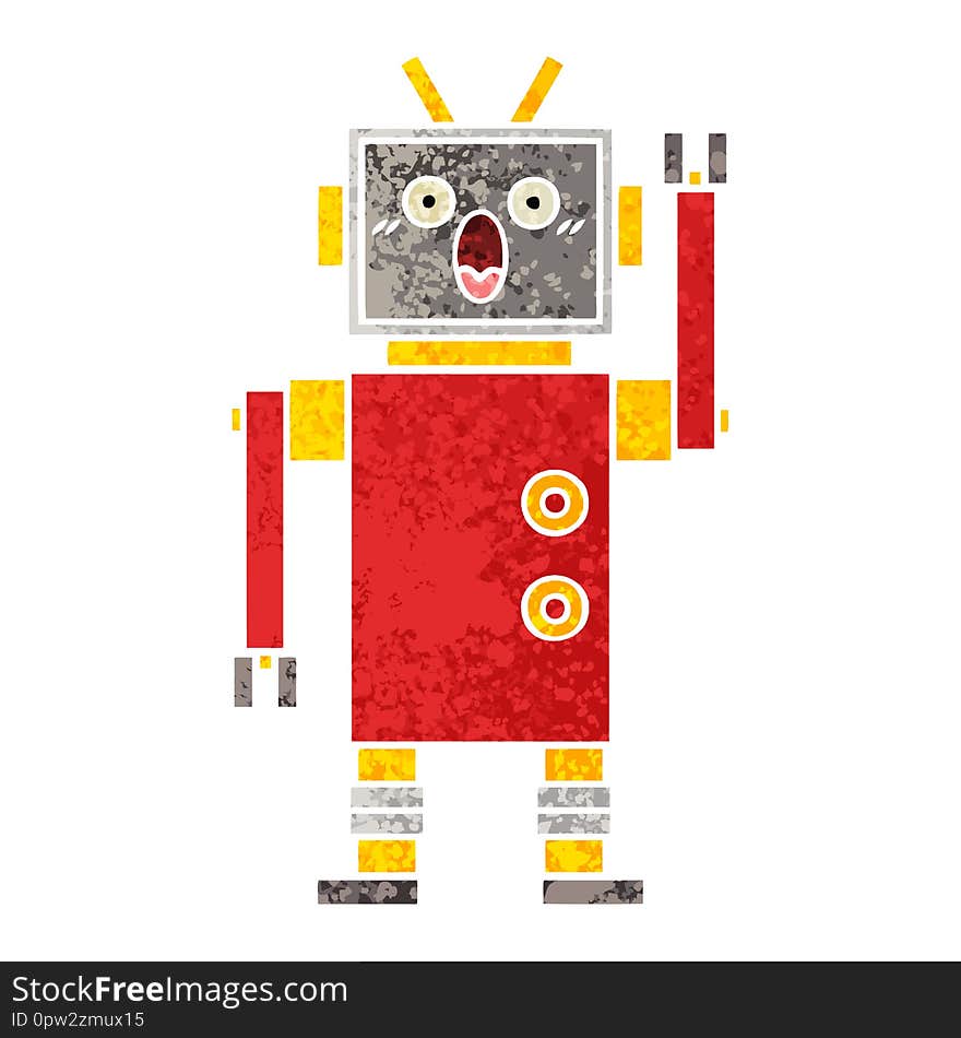 Illustrated retro illustration style cartoon of a robot