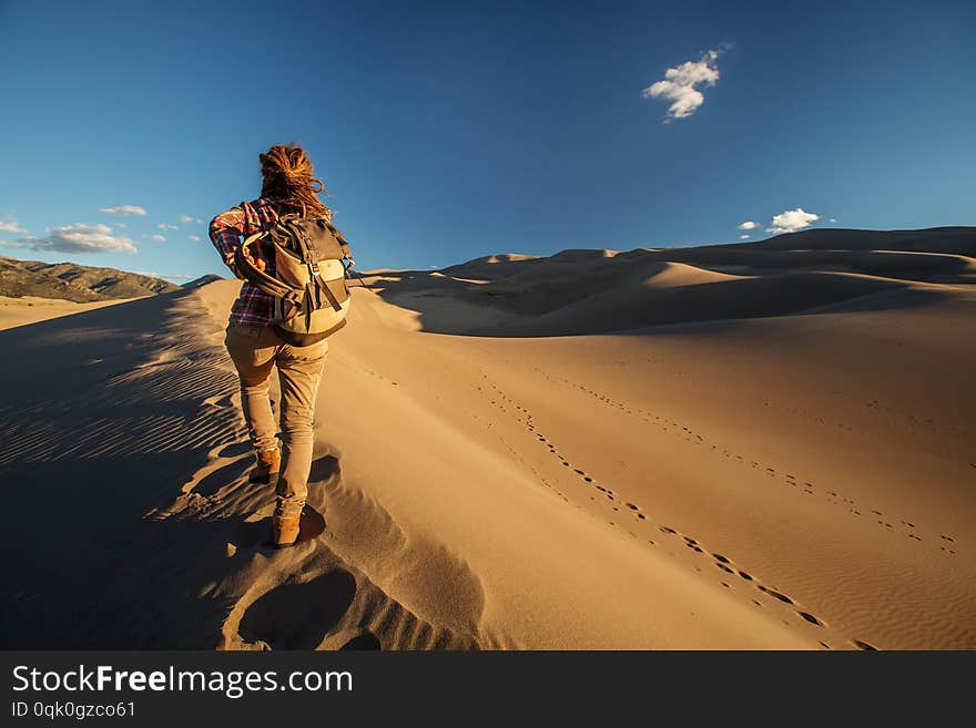 A tourist traveled through the desert.