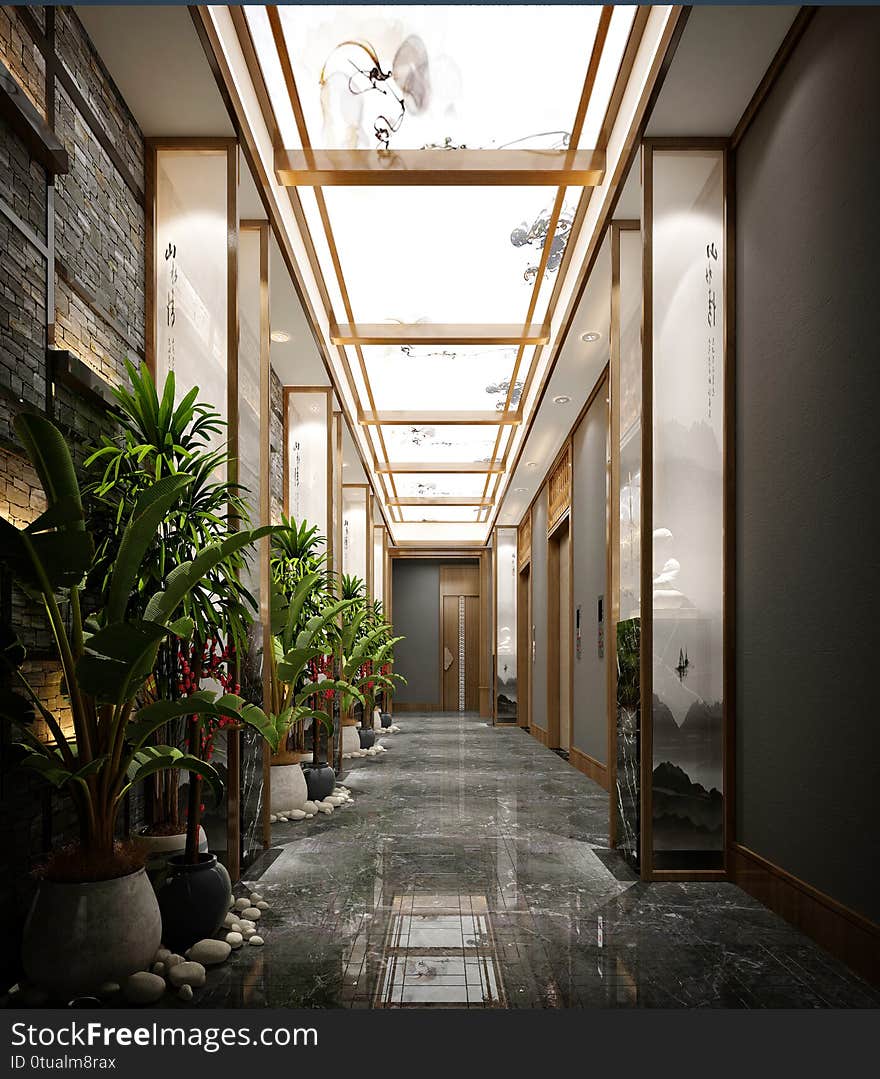 3d render luxury hotel lobby