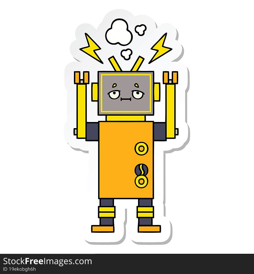 sticker of a cute cartoon malfunctioning robot