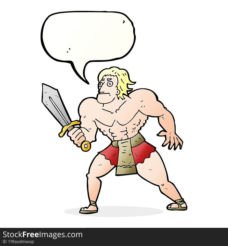 cartoon fantasy hero man with speech bubble