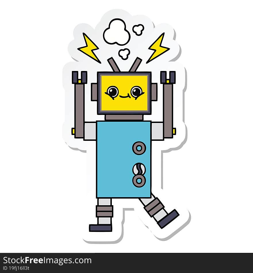 Sticker Of A Cute Cartoon Malfunctioning Robot