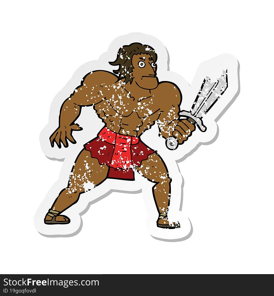 retro distressed sticker of a cartoon fantasy hero man