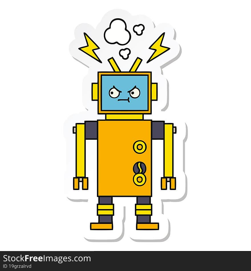 sticker of a cute cartoon malfunctioning robot