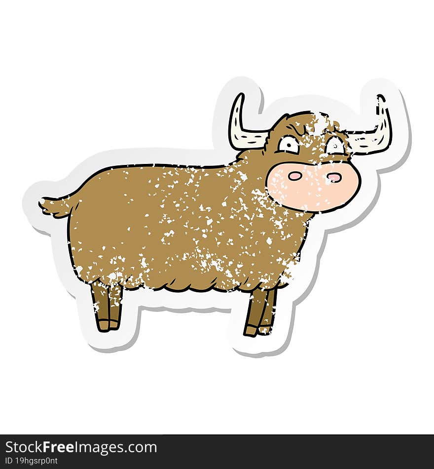 distressed sticker of a cartoon highland cow