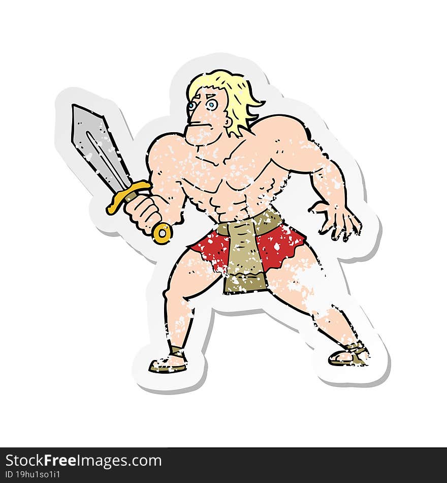 retro distressed sticker of a cartoon fantasy hero man