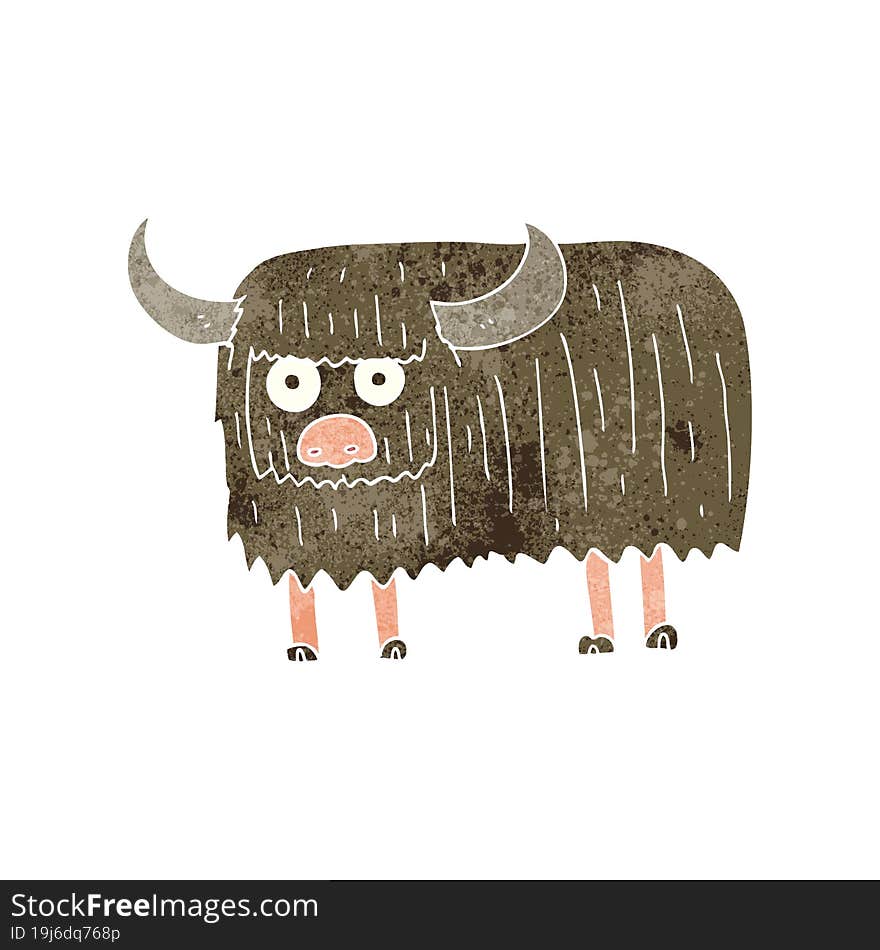 freehand retro cartoon hairy cow