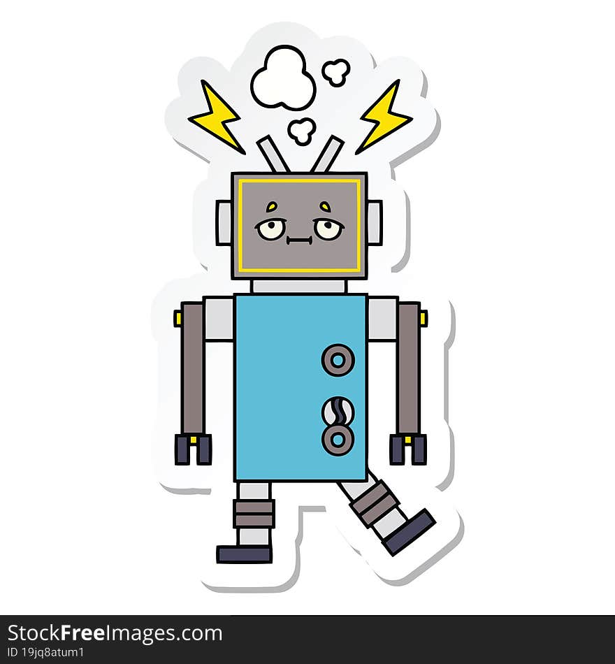 sticker of a cute cartoon malfunctioning robot