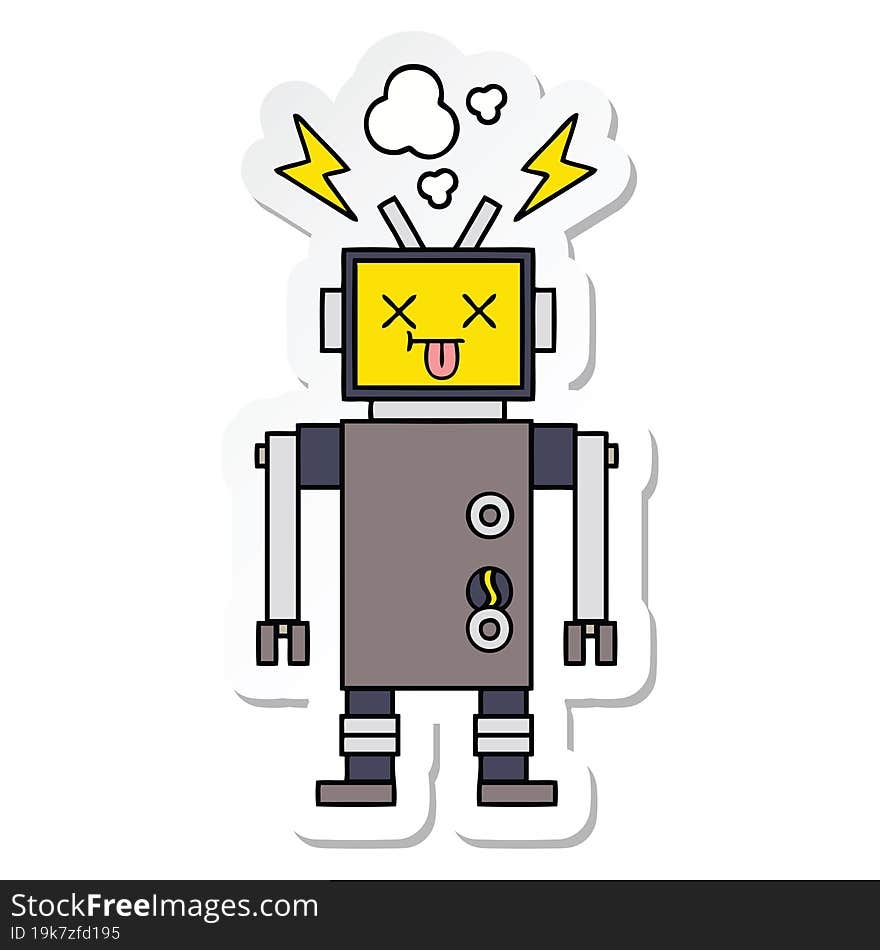 sticker of a cute cartoon malfunctioning robot