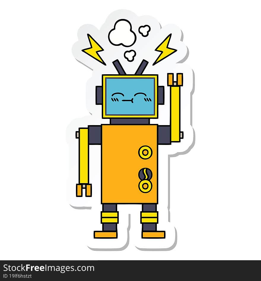 sticker of a cute cartoon malfunctioning robot