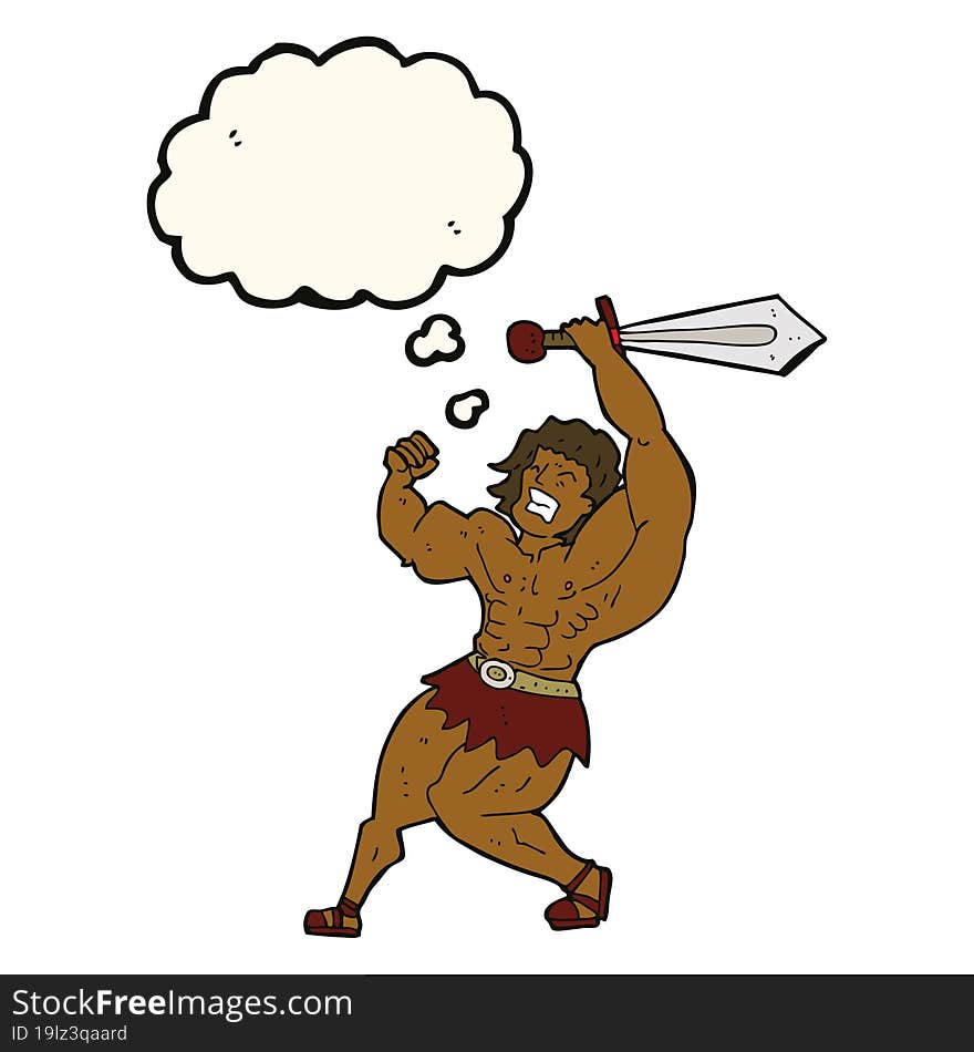 cartoon barbarian hero with thought bubble