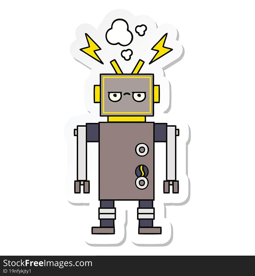 sticker of a cute cartoon malfunctioning robot