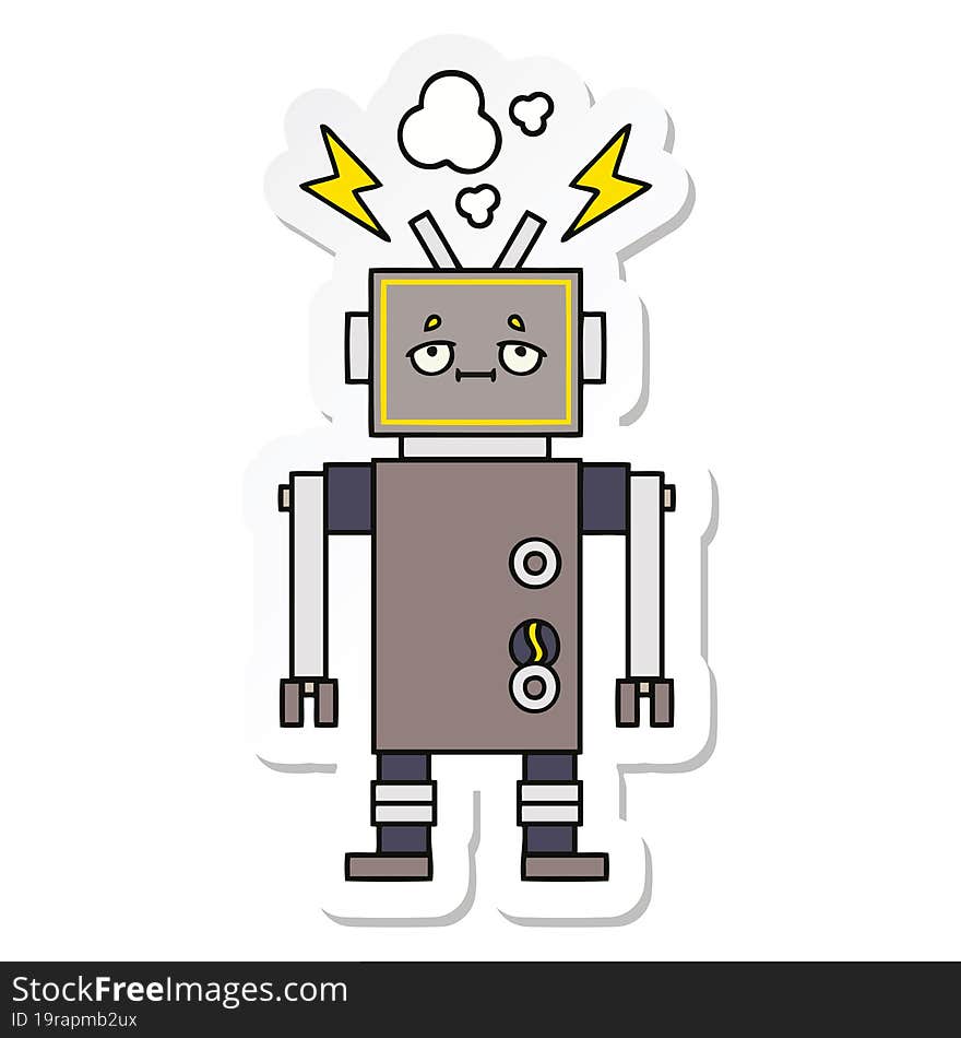 sticker of a cute cartoon malfunctioning robot