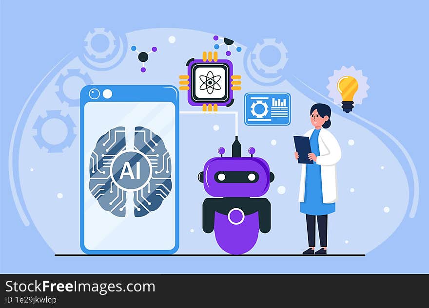 Artificial intelligence design illustration. AI technology and cyber background and banner. Futuristic technology service and communication artificial intelligence concept