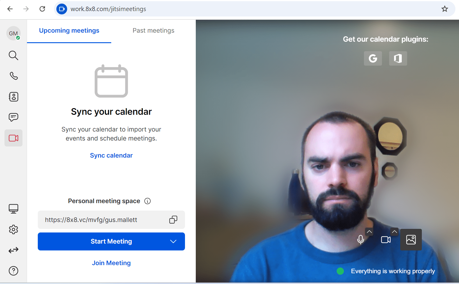 A screenshot of an 8x8 video call in action