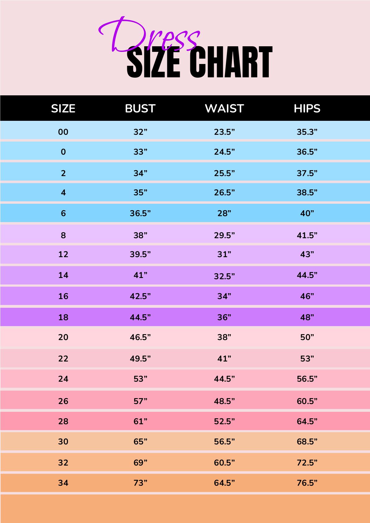 Dress Size Chart in PDF - Download | Template.net