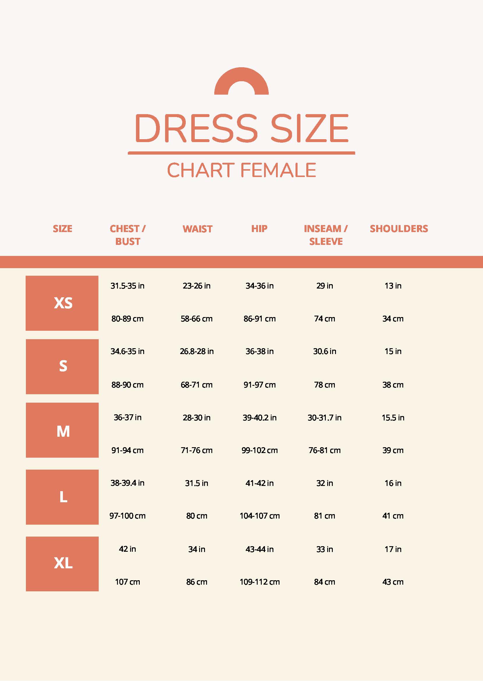 Dress Size Chart Female in PDF - Download | Template.net