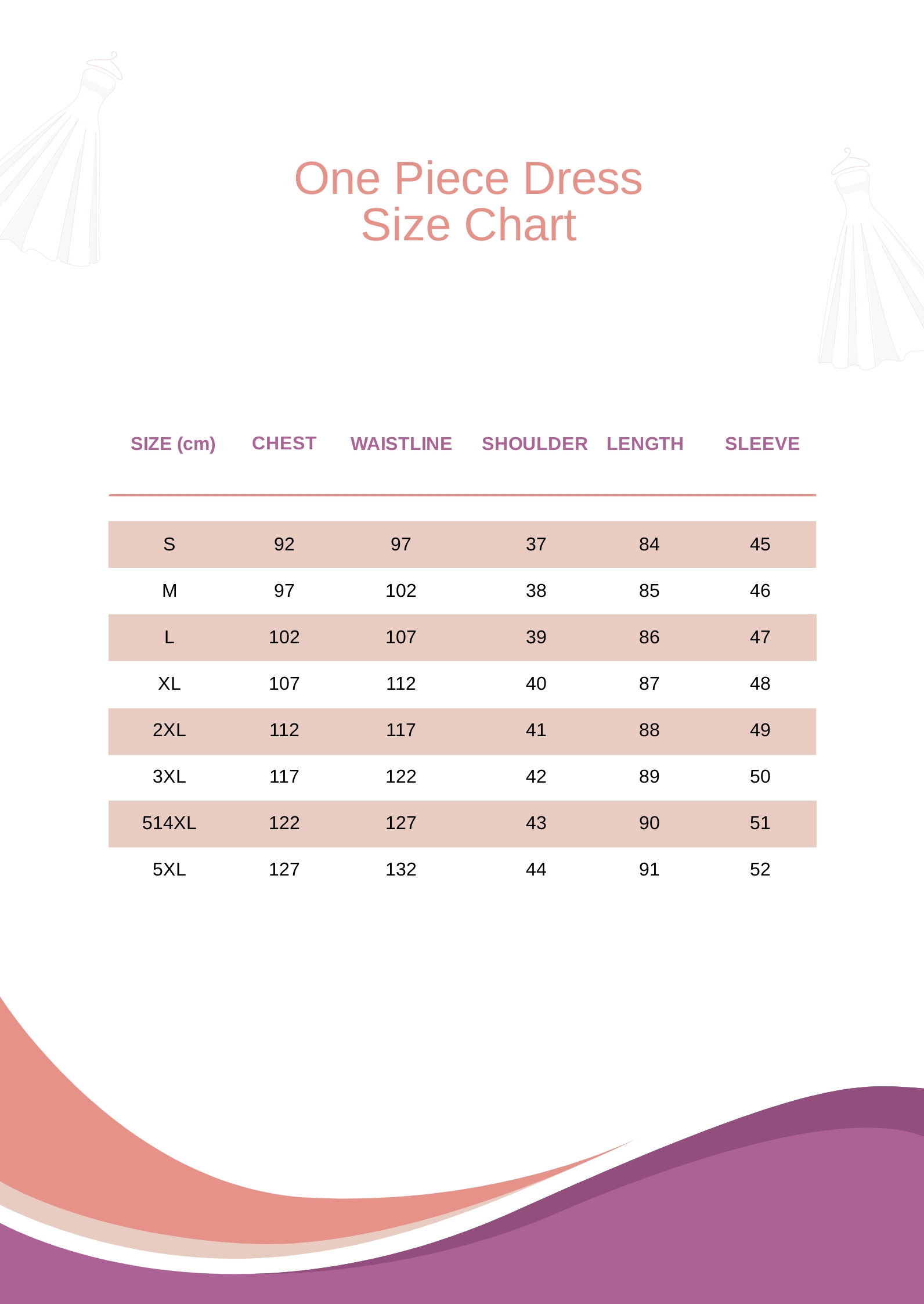 One Piece Dress Size Chart in PDF - Download | Template.net