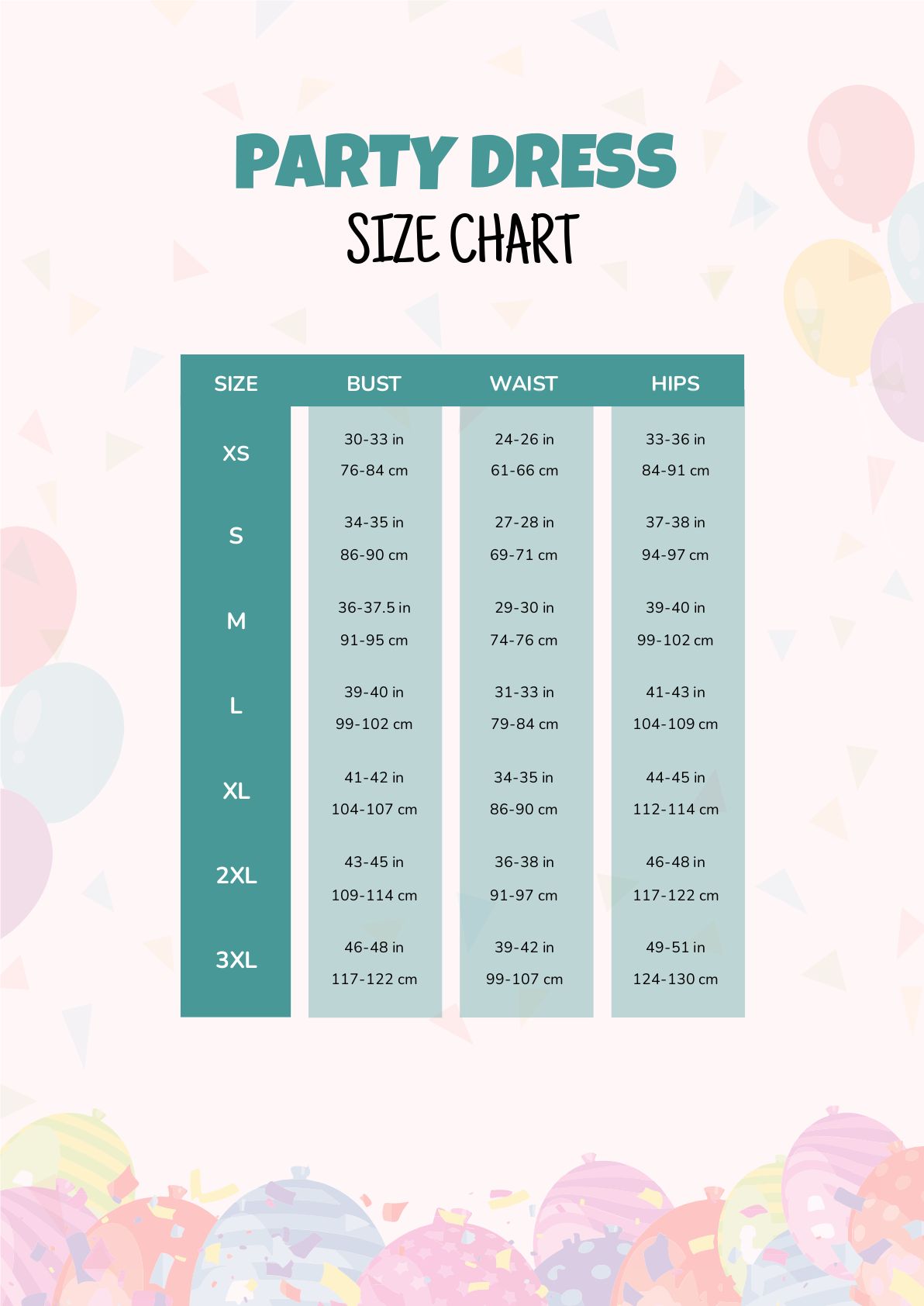 Party Dress Size Chart in PDF - Download | Template.net