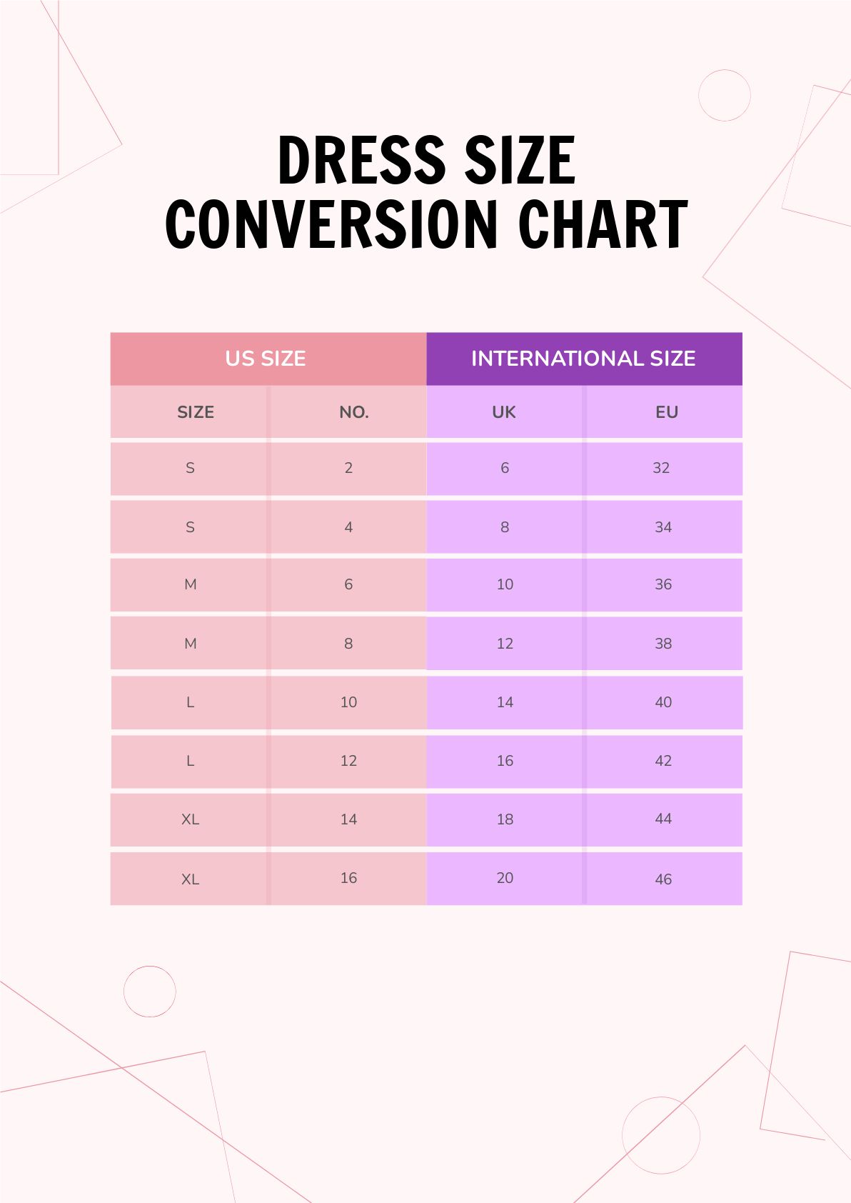 Dress Size Conversion Chart in PDF - Download | Template.net