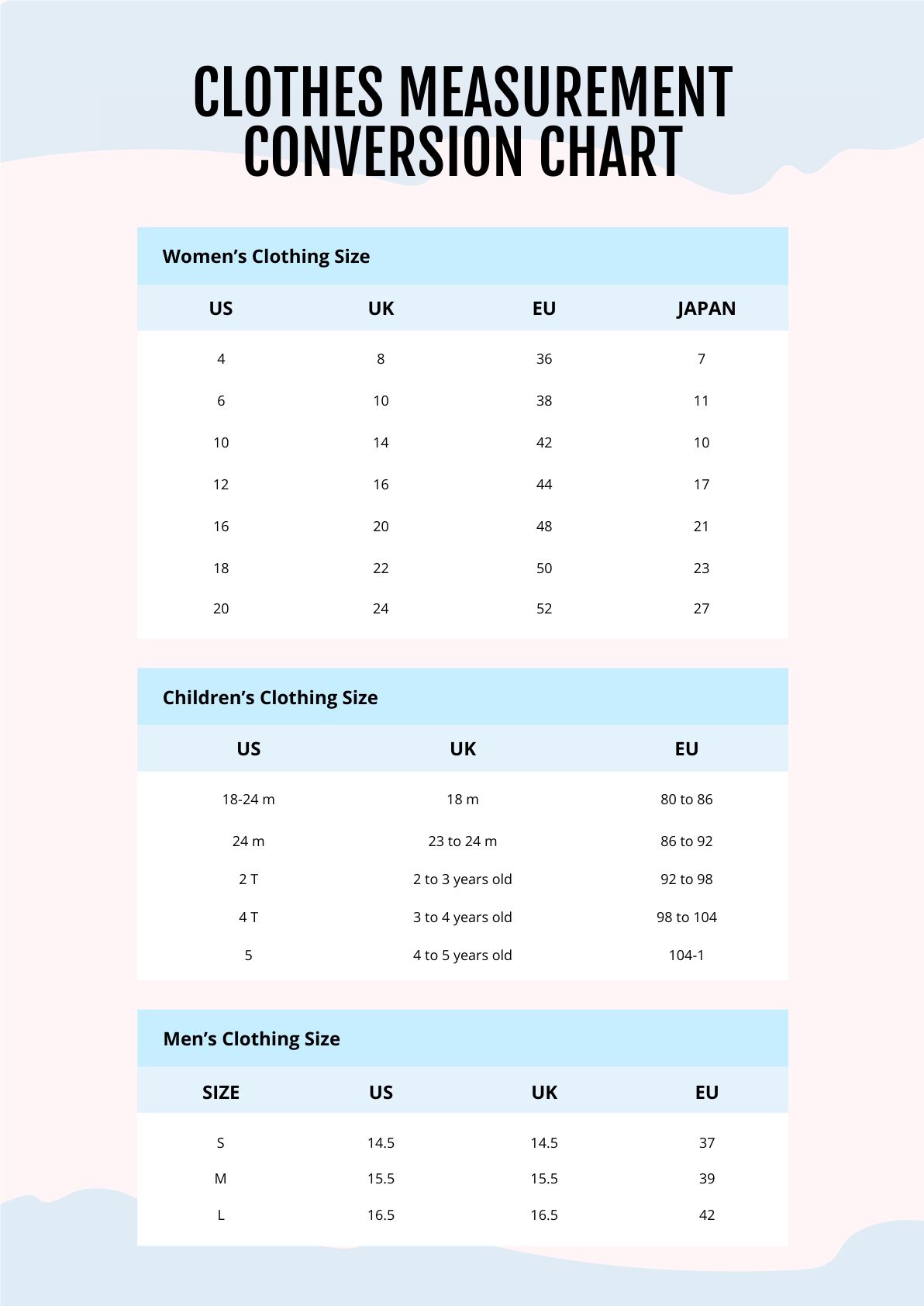 Clothes Measurement Conversion Chart