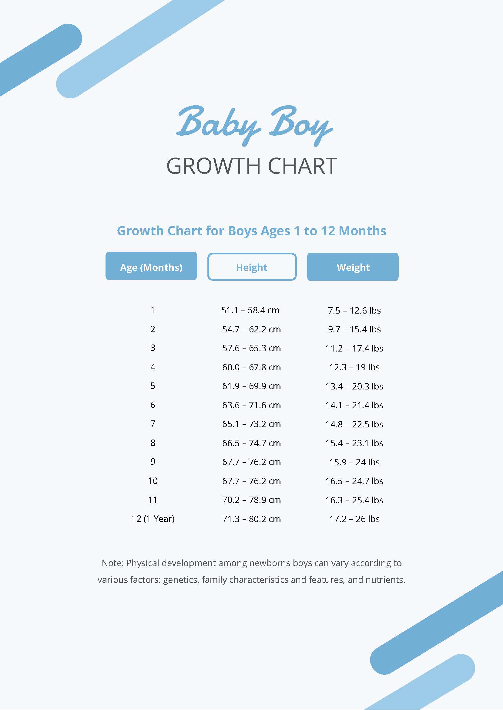 1st 12 Months Baby Boy Growth Chart