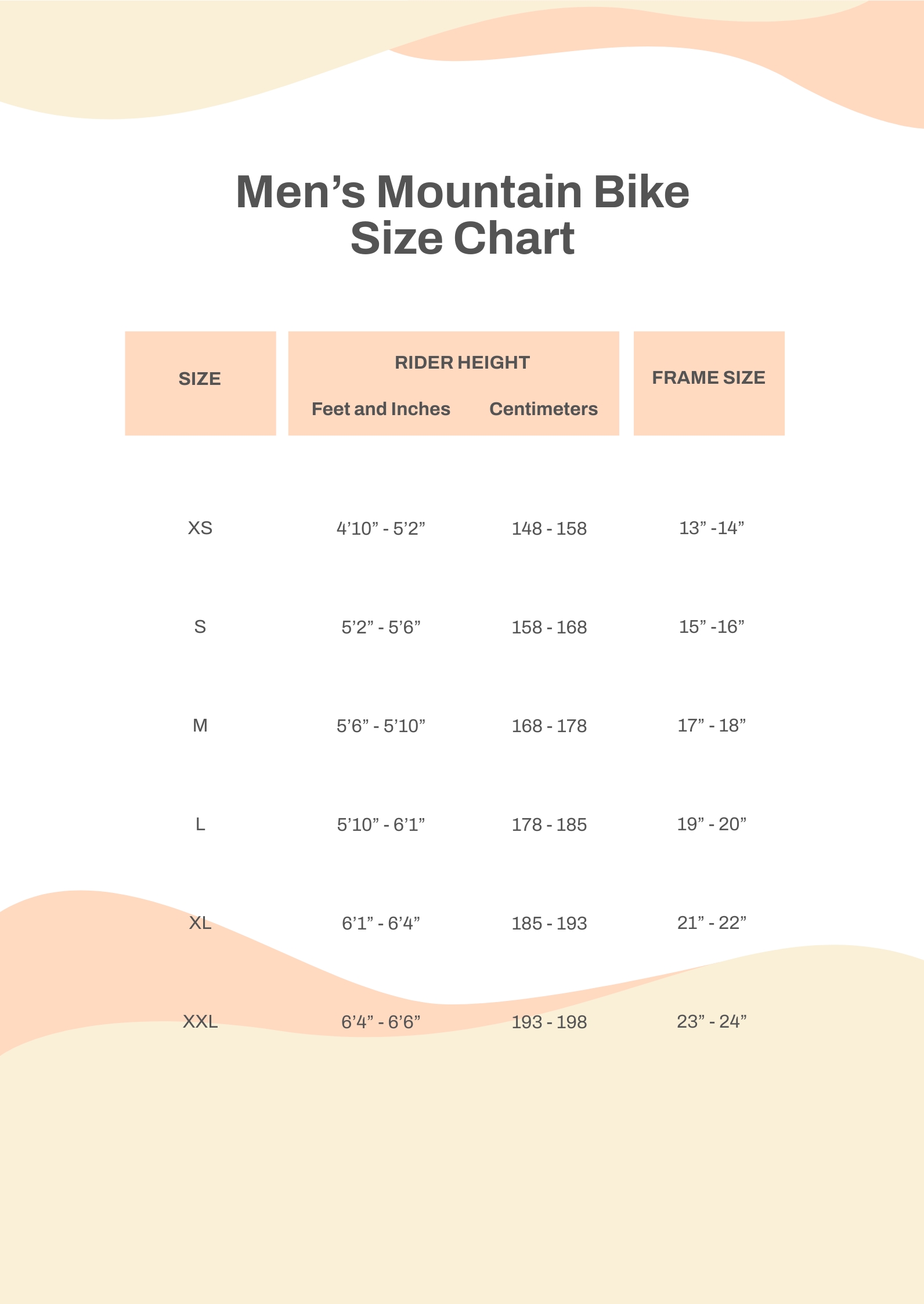 Mens Mountain Bike Sizing Chart | vlr.eng.br