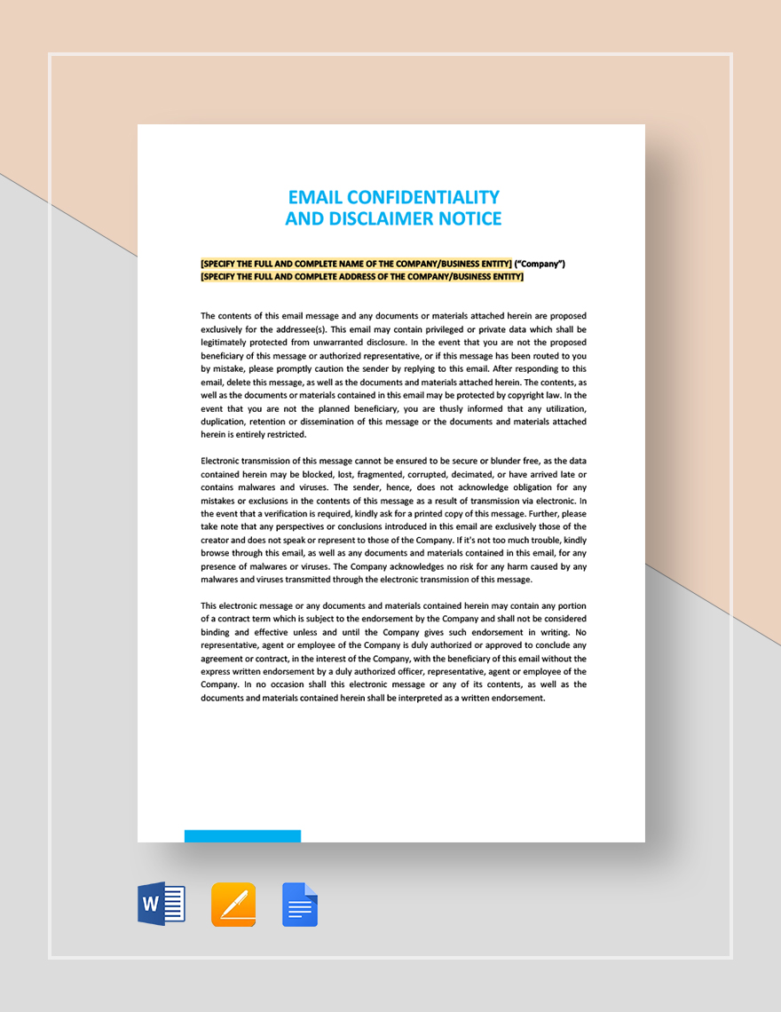 Email Confidentiality and Disclaimer Notice Template in Google Docs, Word, Pages - Download | Template.net