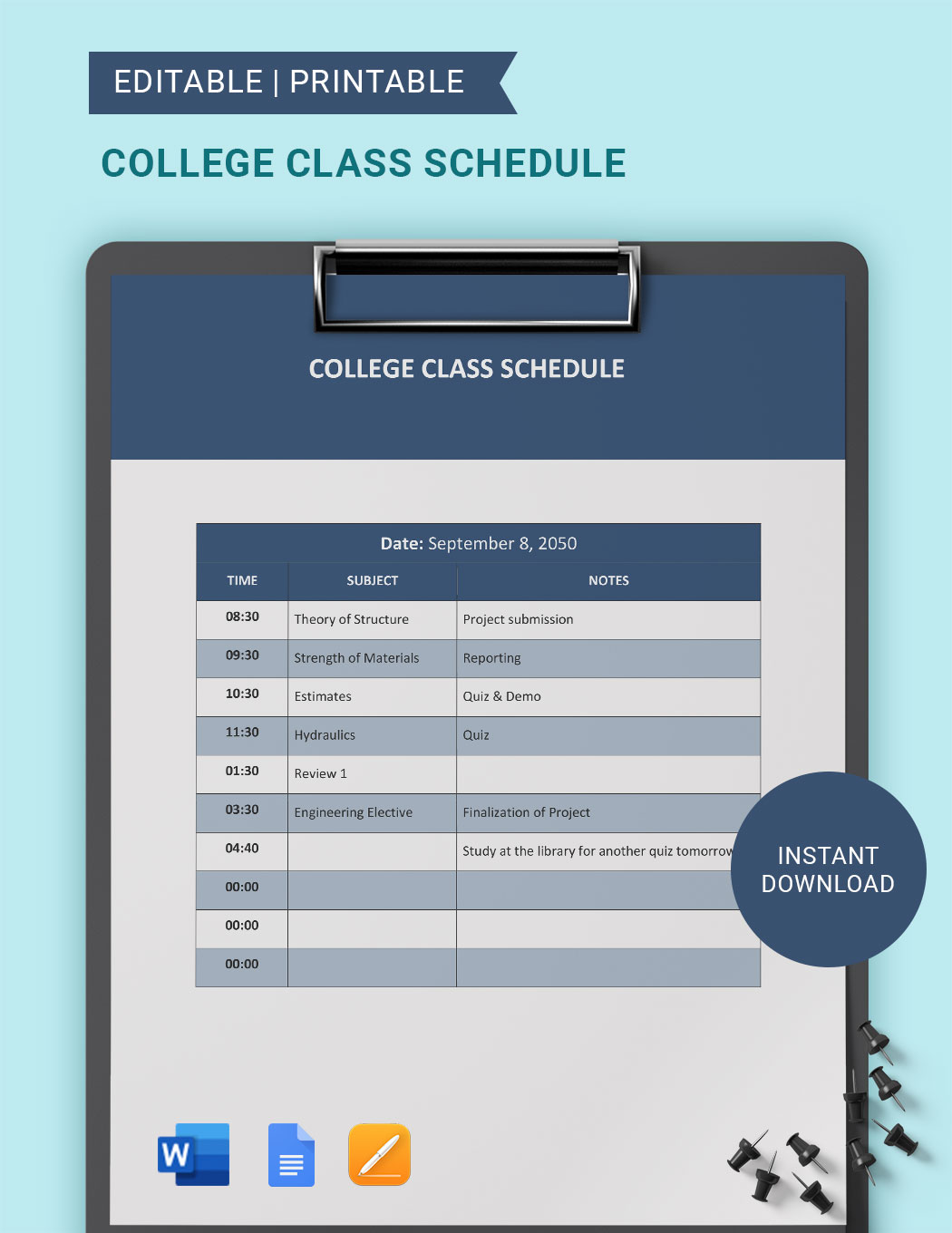 College Class Schedule Template in Word, Google Docs, Pages - Download | Template.net