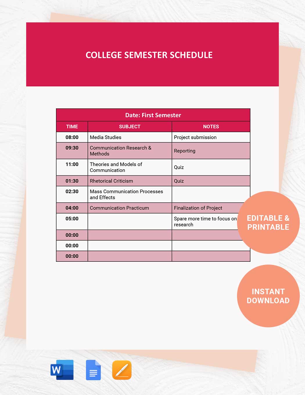 College Semester Schedule Template in Word, Google Docs, Pages - Download | Template.net