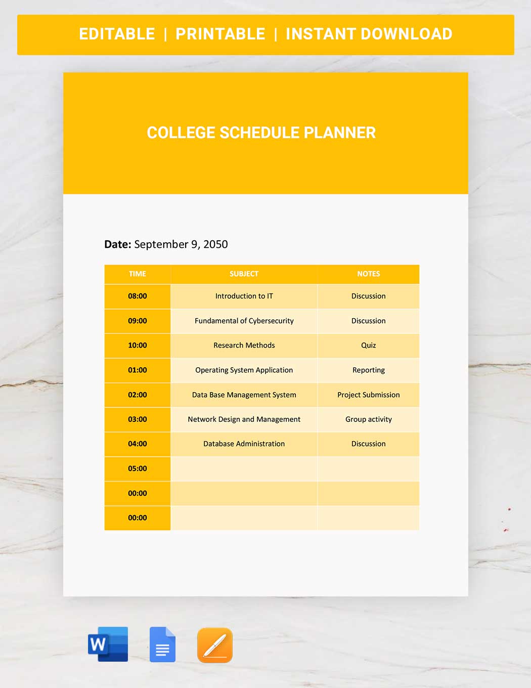 College Schedule Planner Template in Word, Google Docs, Pages - Download | Template.net