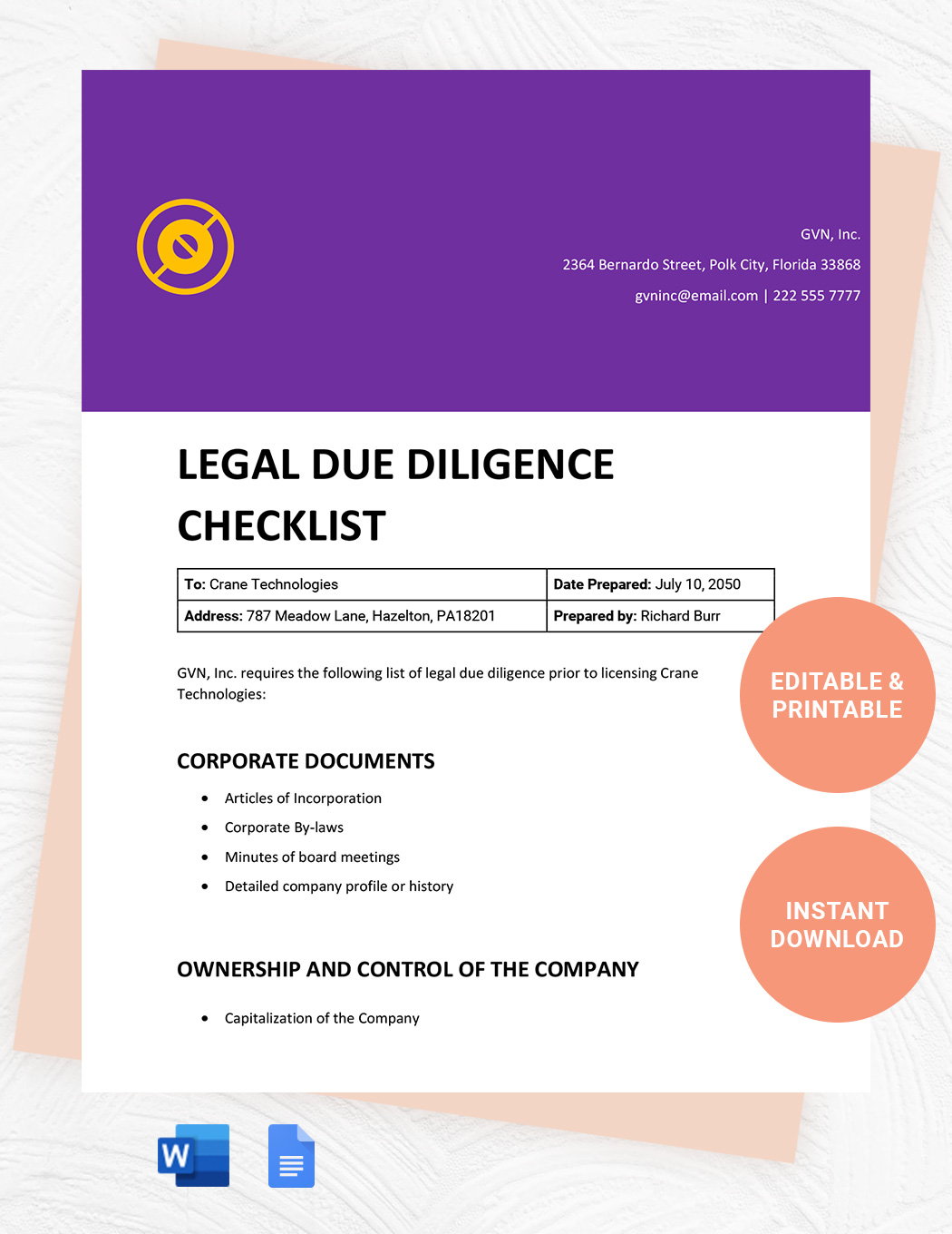 Legal Due Diligence Request List  in Word, Google Docs, Pages - Download | Template.net