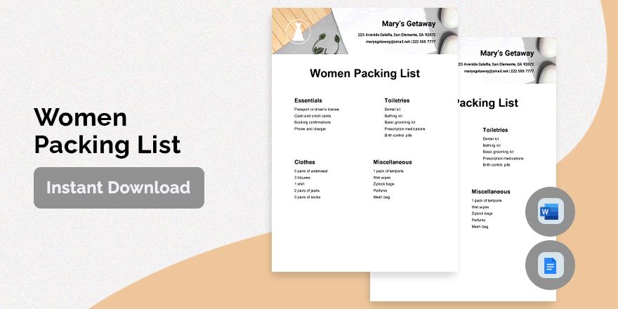 Women Packing List Template in Pages, Word, Google Docs - Download | Template.net