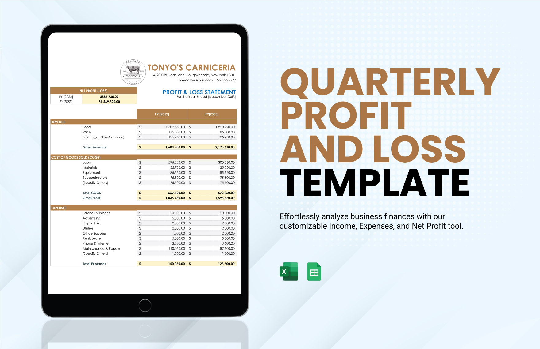 Quarterly Profit And Loss Template