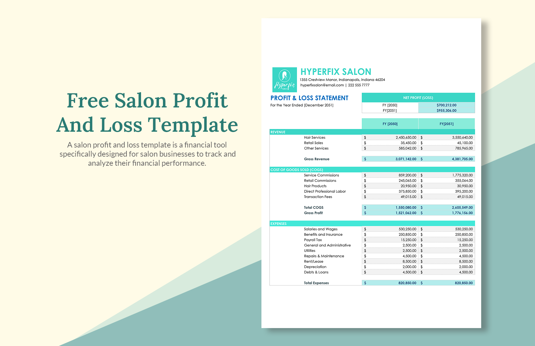 Salon Profit And Loss Template