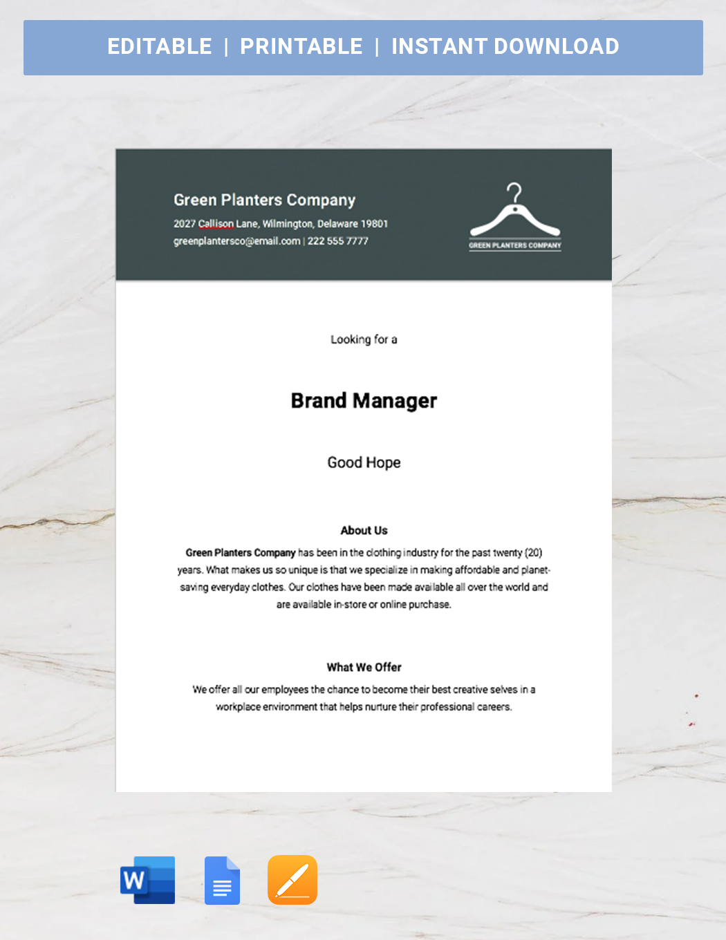 Brand Manager Job Advertisement Template in Pages, Word, Google Docs - Download | Template.net