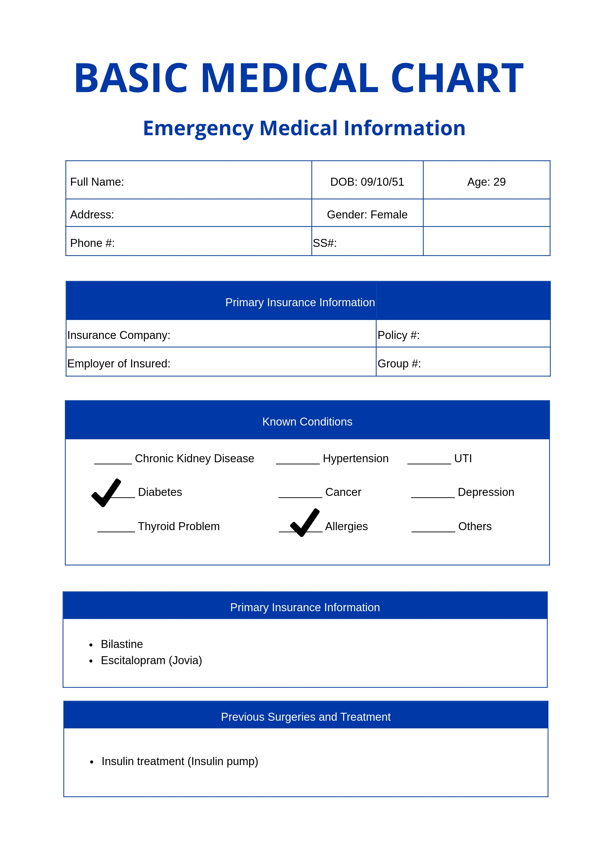 Basic Medical Chart Template