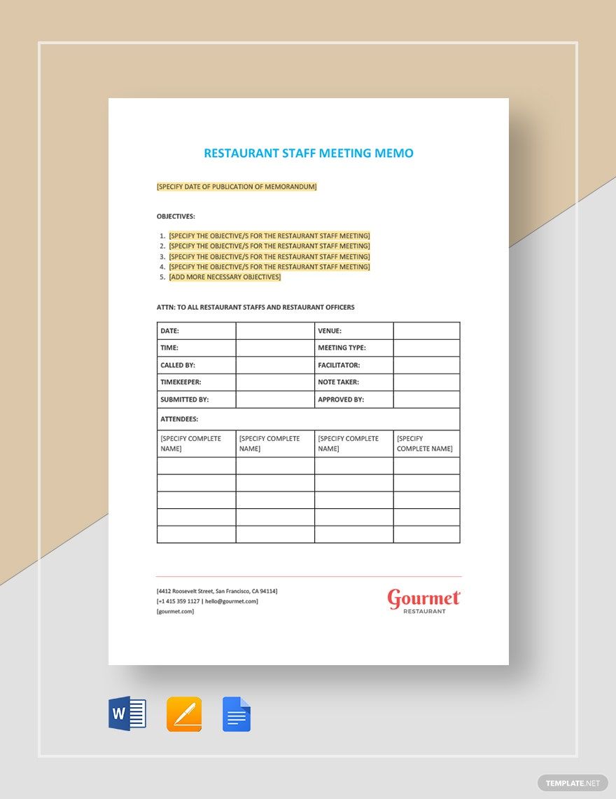 Restaurant Staff Meeting Memo Template