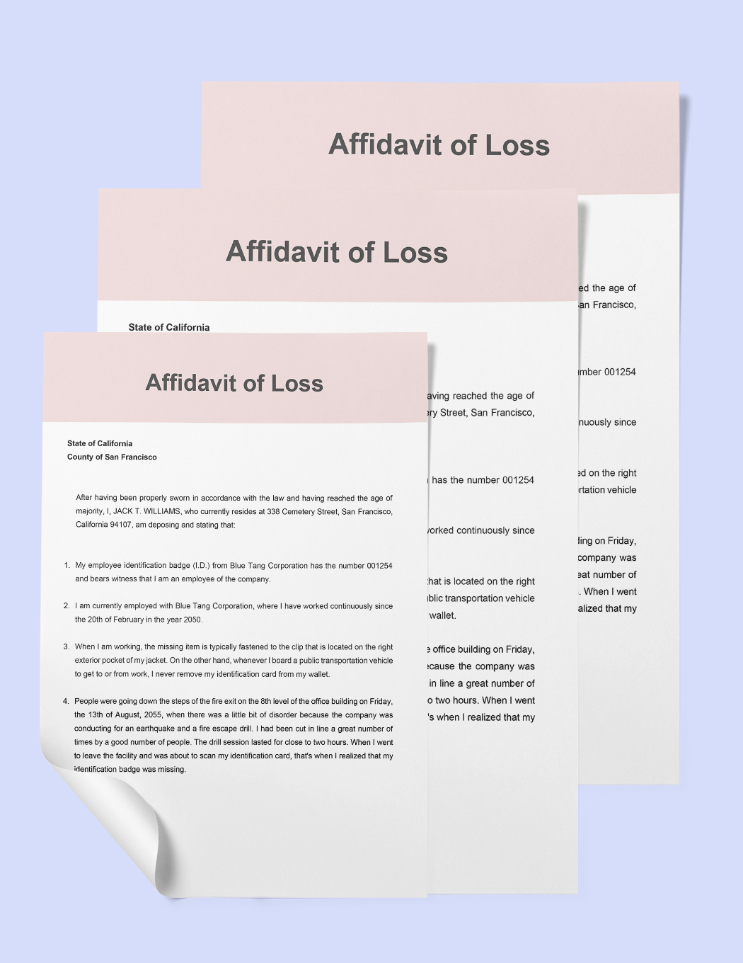 Affidavit Of Loss Employee Template