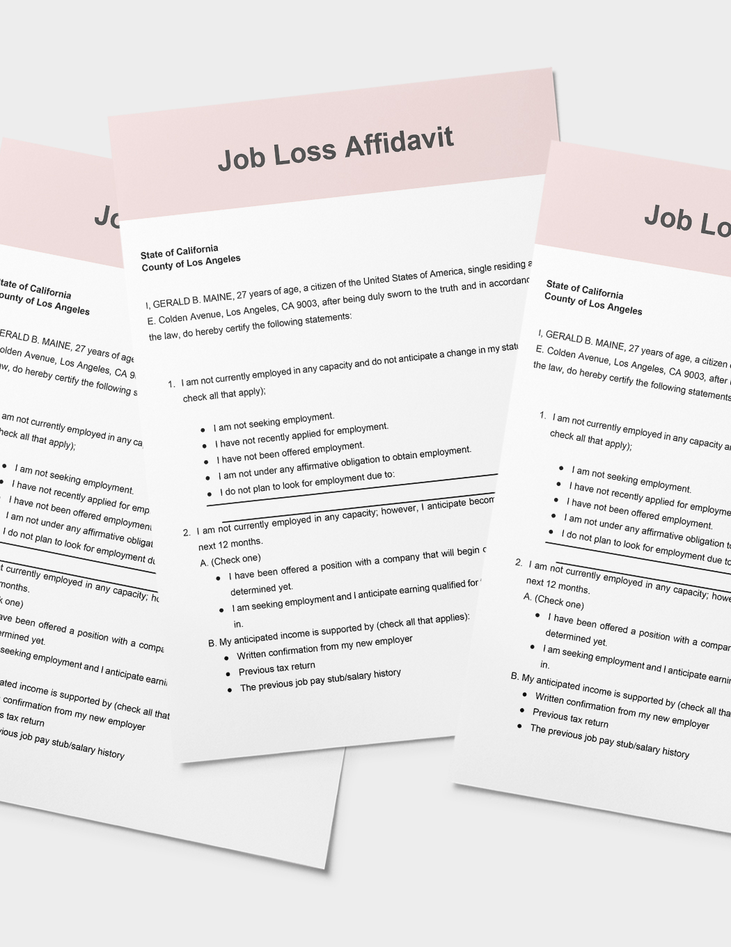 Job Loss Affidavit Template