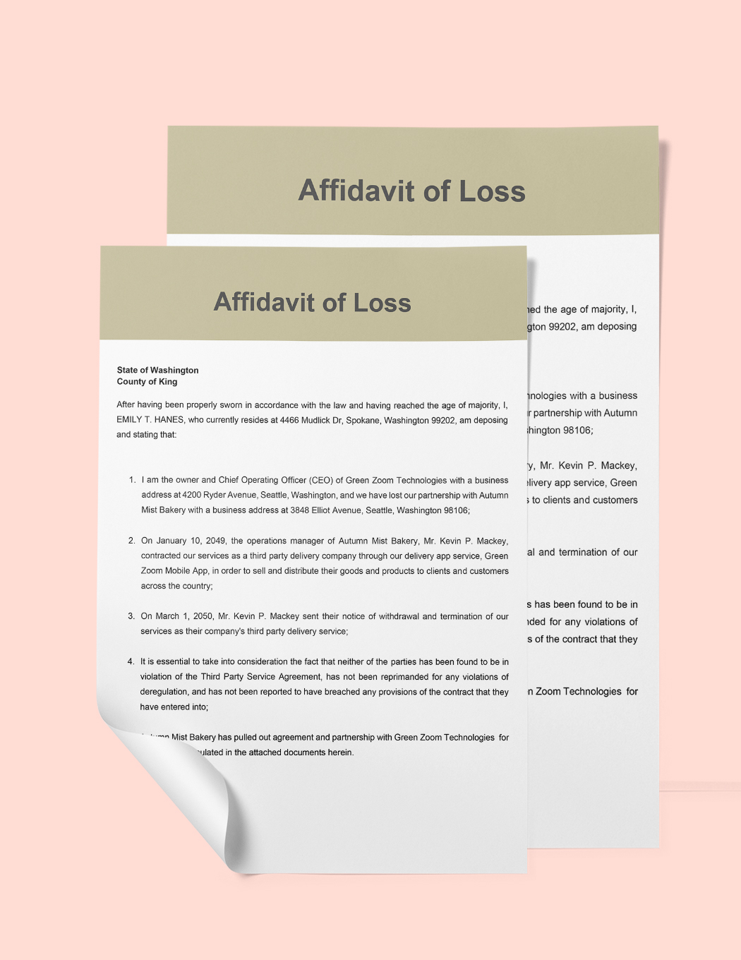 Third Party Loss Affidavit Template