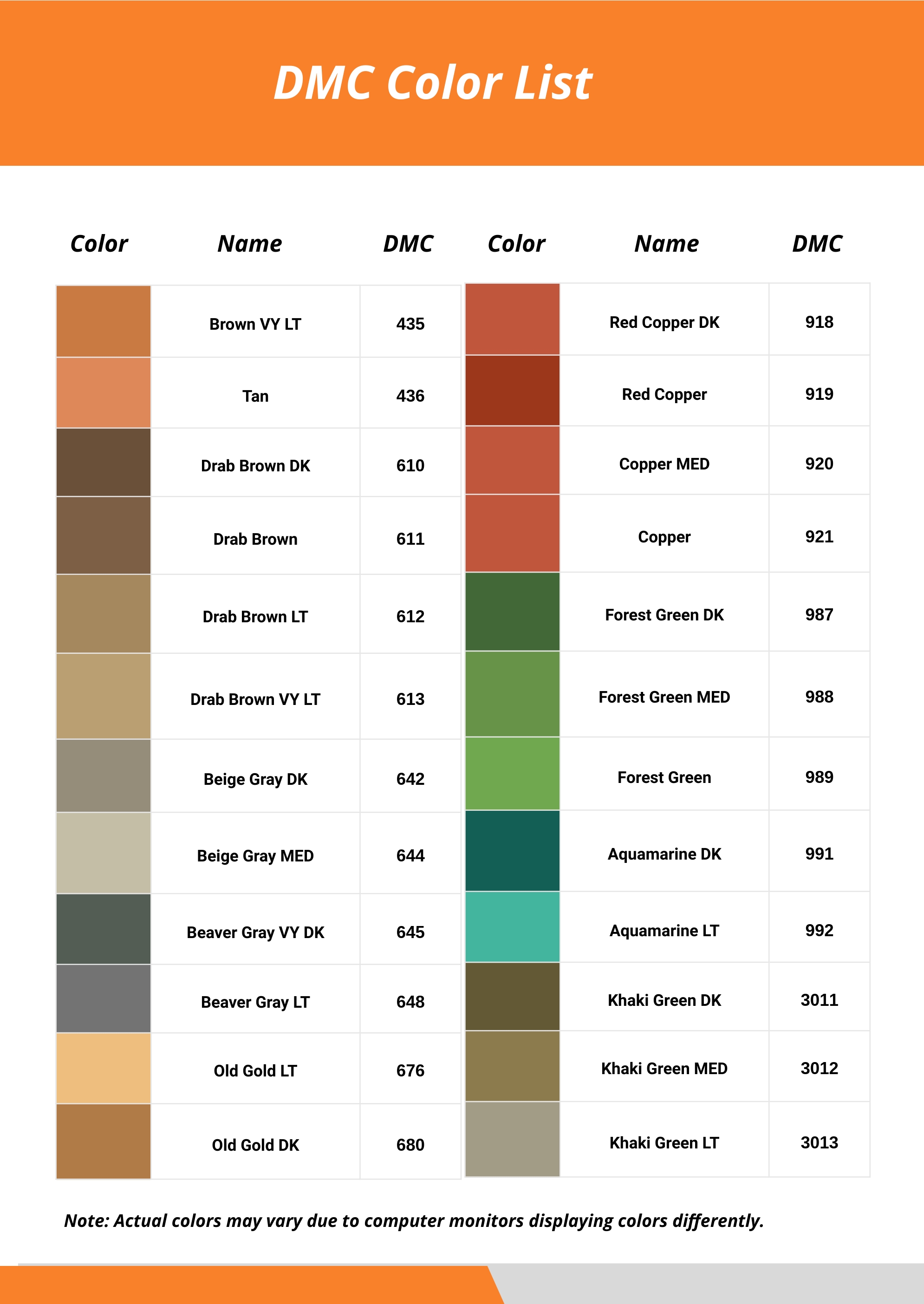 DMC Color Chart