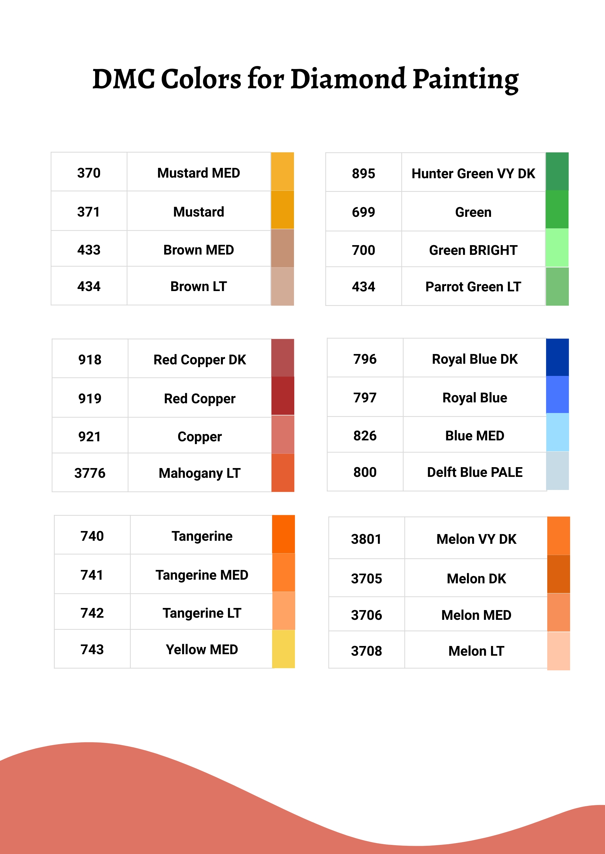 Family Diamond Painting DMC Color Chart