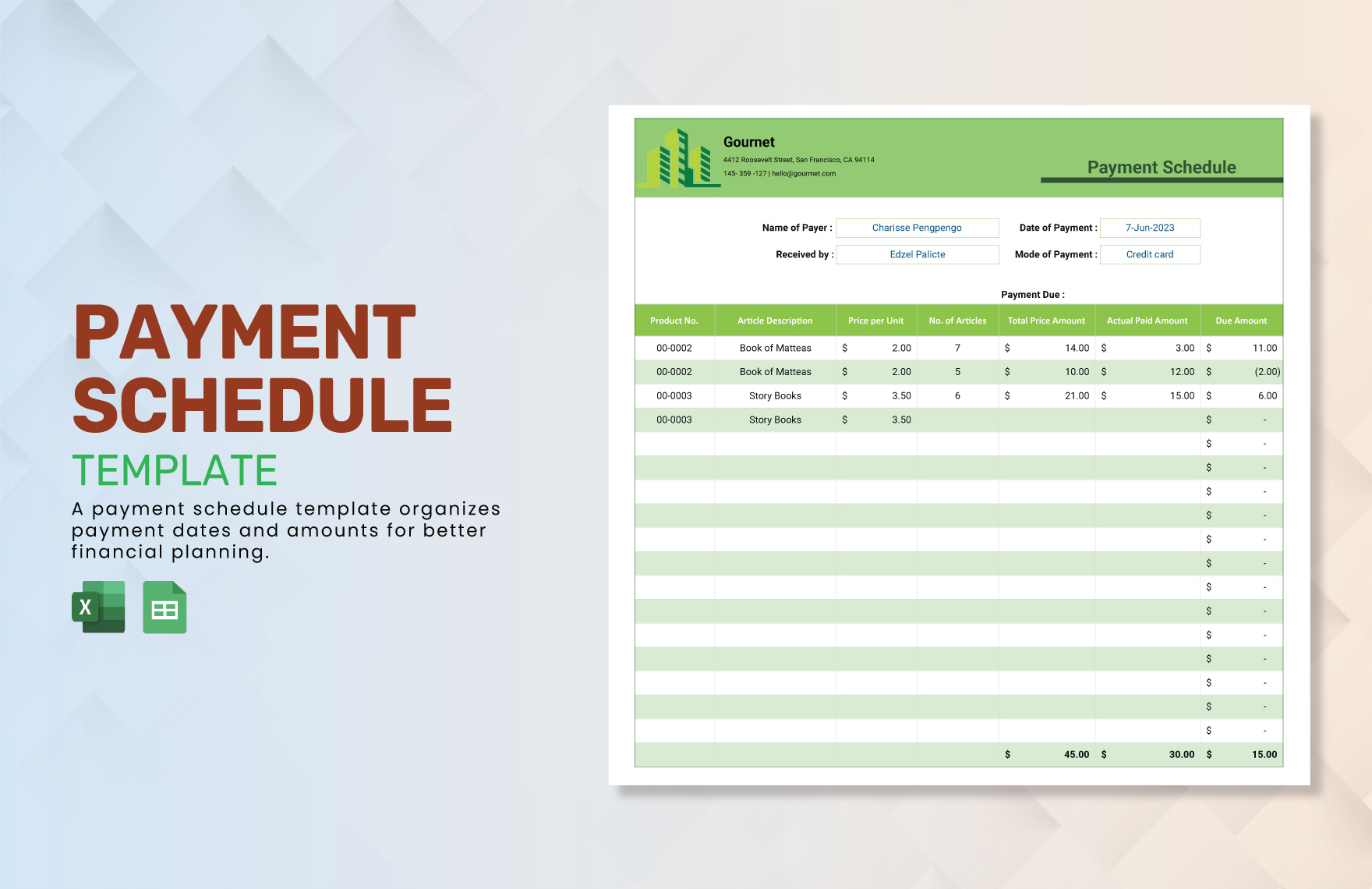 Payment Schedule Template in Apple Numbers, Apple Pages, Word, Google Docs, Excel, Google Sheets - Download | Template.net