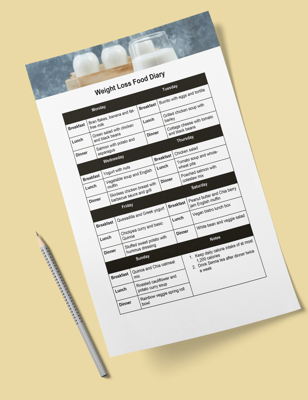 Printable Food Diary For Weight Loss